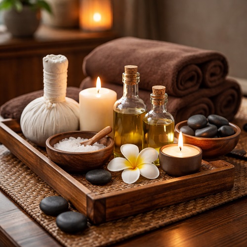 Minyak pijat berkualitas dan peralatan pijat lengkap